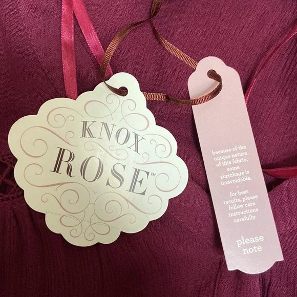 NWT Women’s Knox Rose Bohemian wine red flowy long-sleeved dress. Size small. - Picture 15 of 16